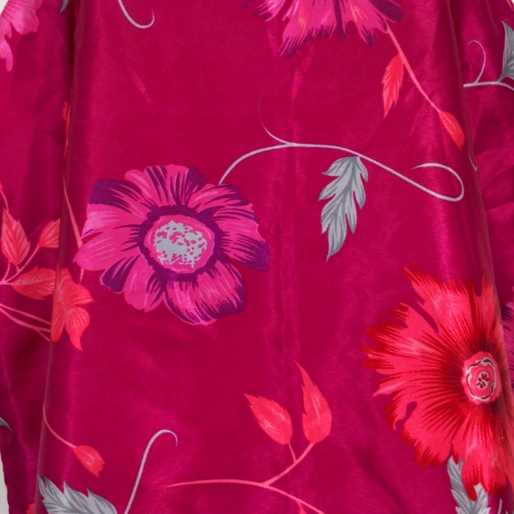 VTG Hot Pink Flowers Bows Shiny Slippery Satin Sissy Teddie Nightie Slip Large - Picture 5 of 7
